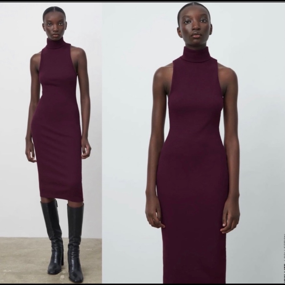 Zara Turtle Neck Ribbed Dress L